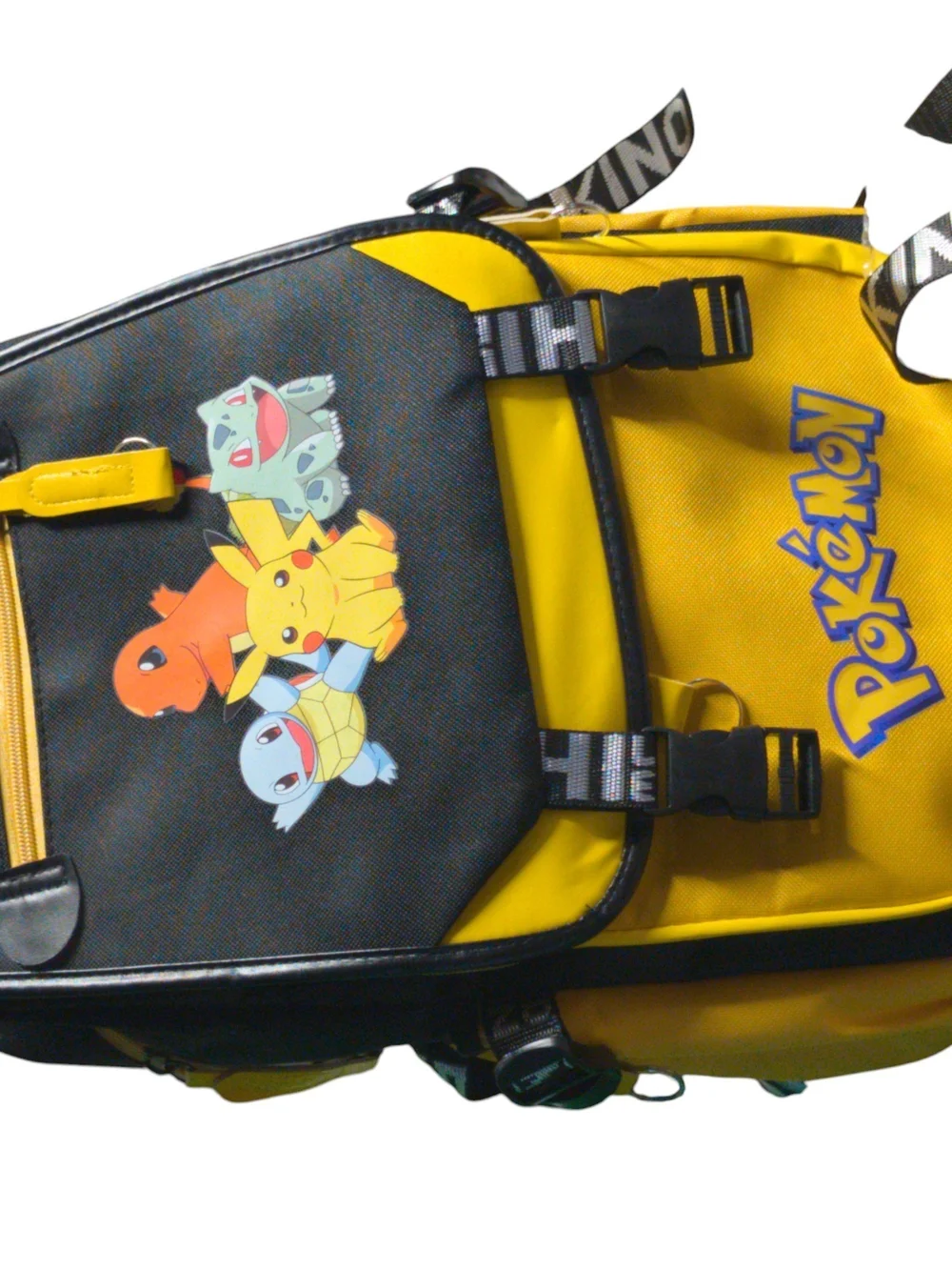 Yellow & Black Kids Backpack with Pikachu, Charmander, Squirtle & Bulbasaur